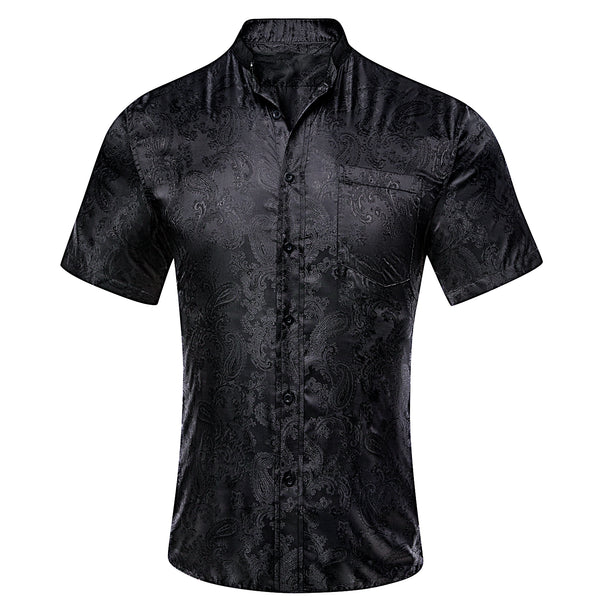 Black Paisley Silk Men's Short Sleeve Shirt