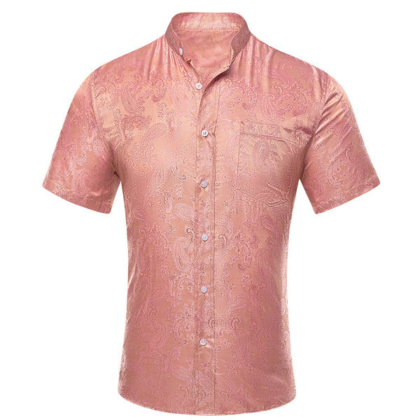 Pink Paisley Silk Men's Short Sleeve Shirt