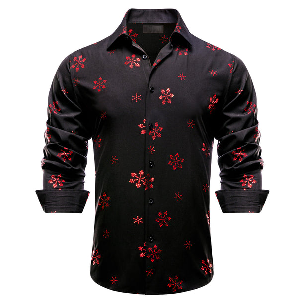 Black Christmas Red Snow Novelty Satin Men's Long Sleeve Shirt