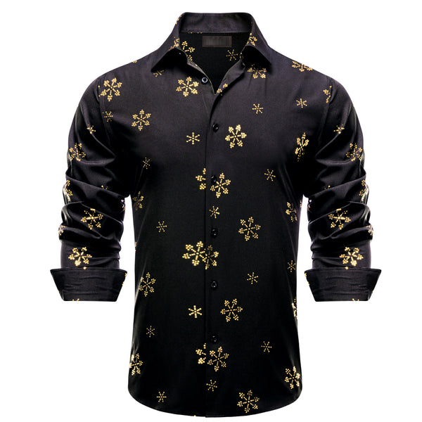 Black Christmas Golden Snow Novelty Satin Men's Long Sleeve Shirt