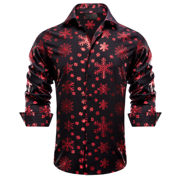 Black Christmas Dark Red Snow Novelty Satin Men's Long Sleeve Shirt