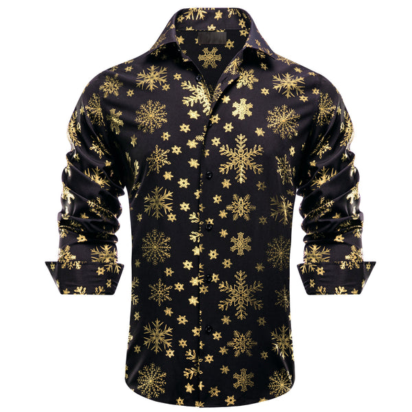 Black Christmas Golden Snowflake Novelty Men's Long Sleeve Shirt