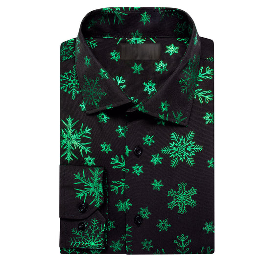 Black Christmas Dark Green Snowflake Novelty Men's Long Sleeve Shirt
