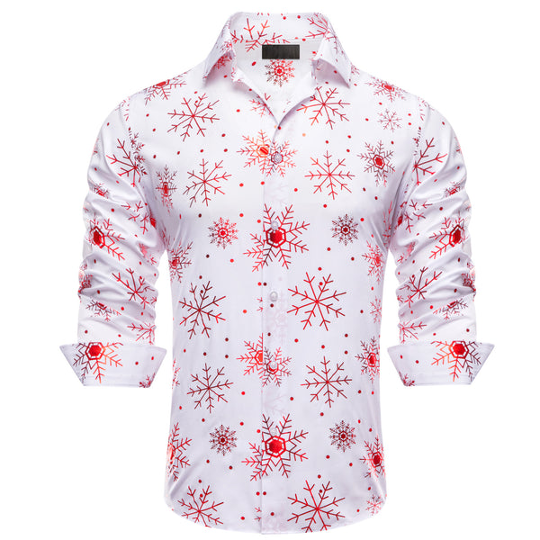 White Christmas Red Snowflake Novelty Men's Long Sleeve Shirt