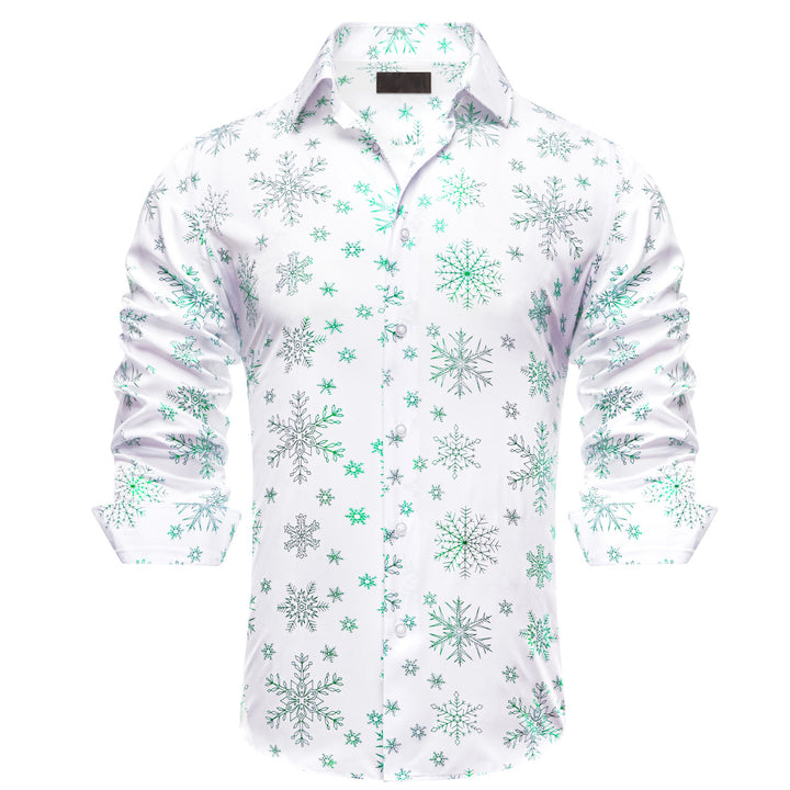 White Christmas Light Green Snowflake Novelty Men's Long Sleeve Shirt