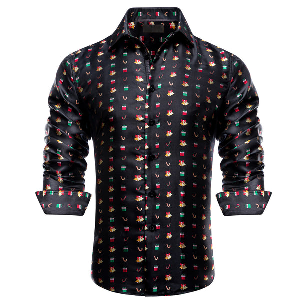 Black Christmas Red Candy Cane Novelty Men's Long Sleeve Shirt
