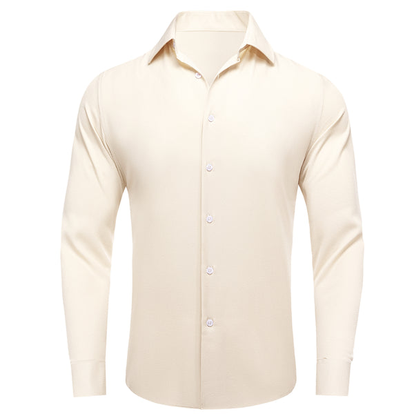 Ties2you Business Shirt for Men Ivory Solid Stretch Woven Long Sleeve Button Down Shirt