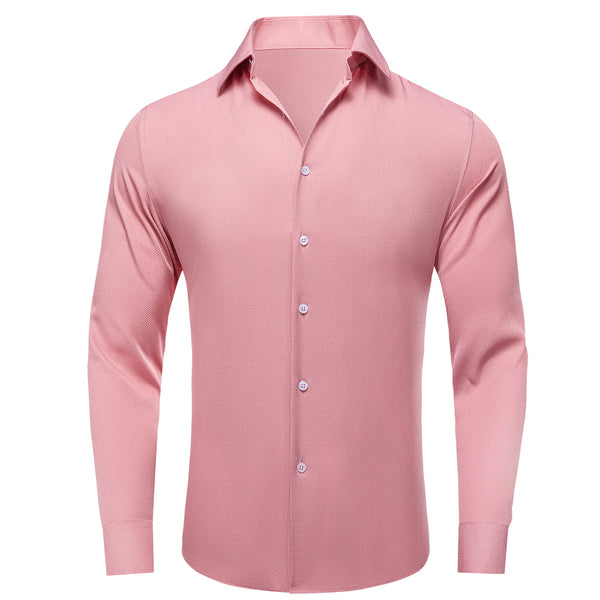 Pink Solid Stretch Woven Business Men's Long Sleeve Button Down Shirt