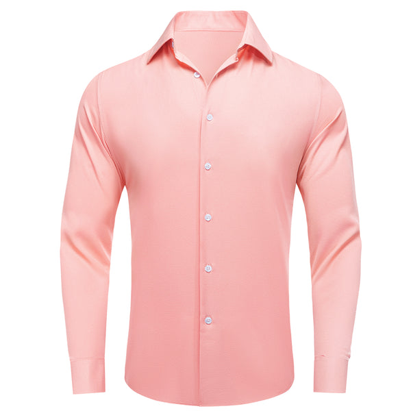 Light Pink Solid Stretch Woven Business Men's Long Sleeve Button Down Shirt
