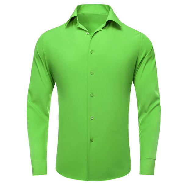Chartreuse Green Silk Solid Mens Long Sleeve Shirt
