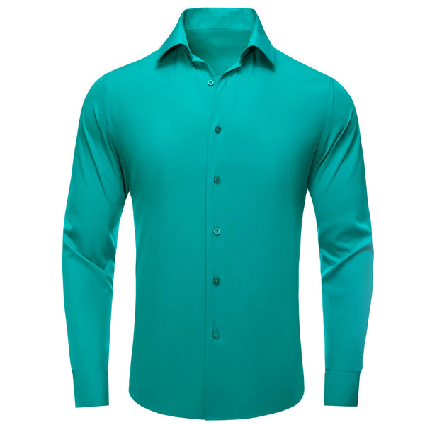 Tiffany Blue Silk Solid Long Sleeve Shirt