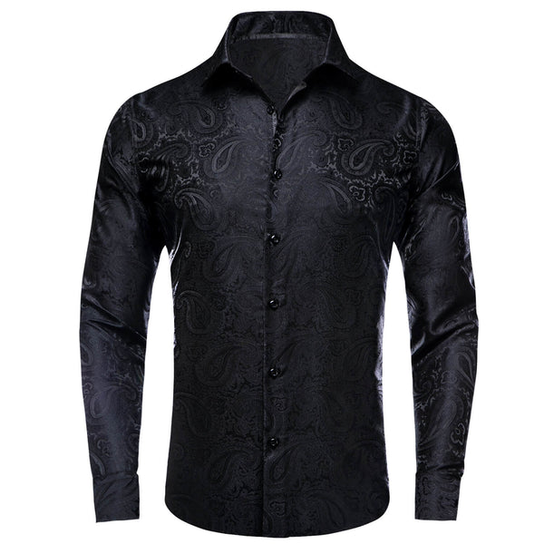 Black Paisley Silk Men's Shirt 