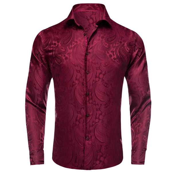 Burgundy Red Paisley Silk Men's Shirt