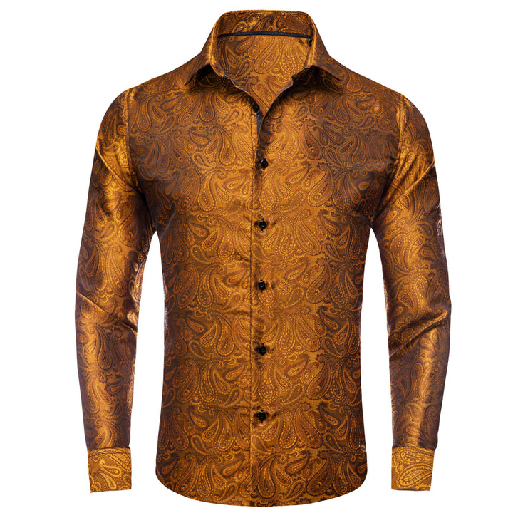  Bronze Brown Paisley Silk Button Down Shirt