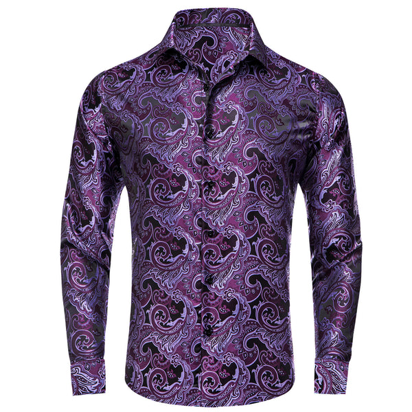 Plum Purple Floral Silk Men's Shirt 
