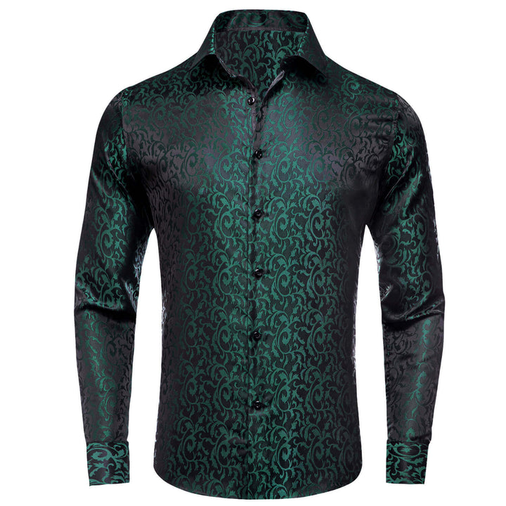 Dark Green Jacquard Floral Men's Shirt