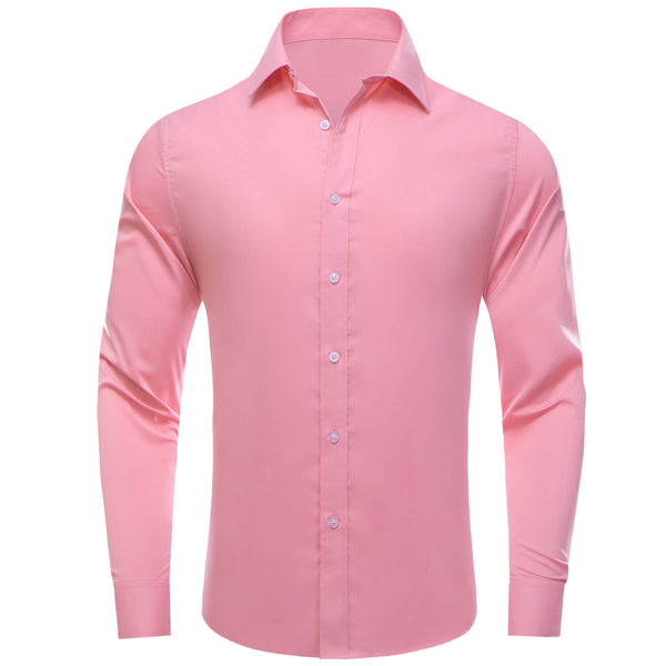 Rose Pink Solid Silk Dress Long Sleeve Shirt