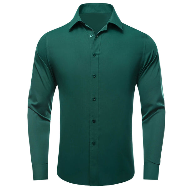 Dark Green Solid Men's Silk Dress Shirt