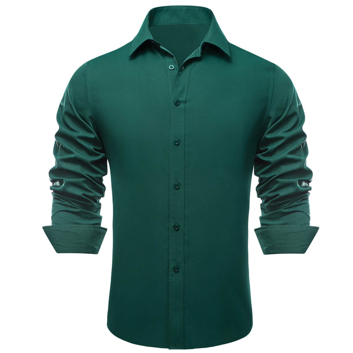 Dark Green Solid Men's Silk Dress Shirt