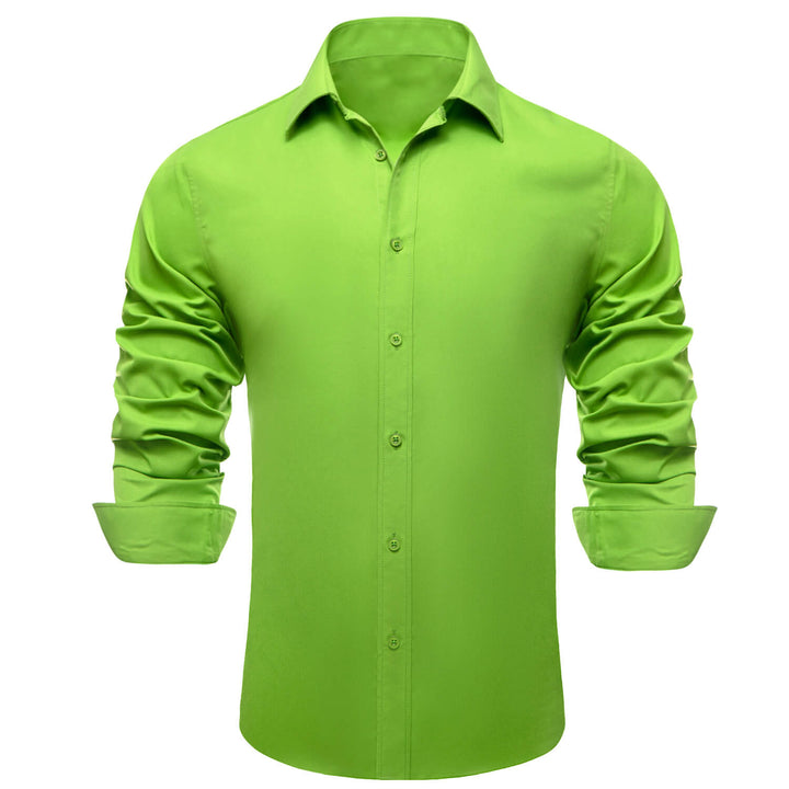  Lime Green Solid Silk Men's Long Sleeve Shirt