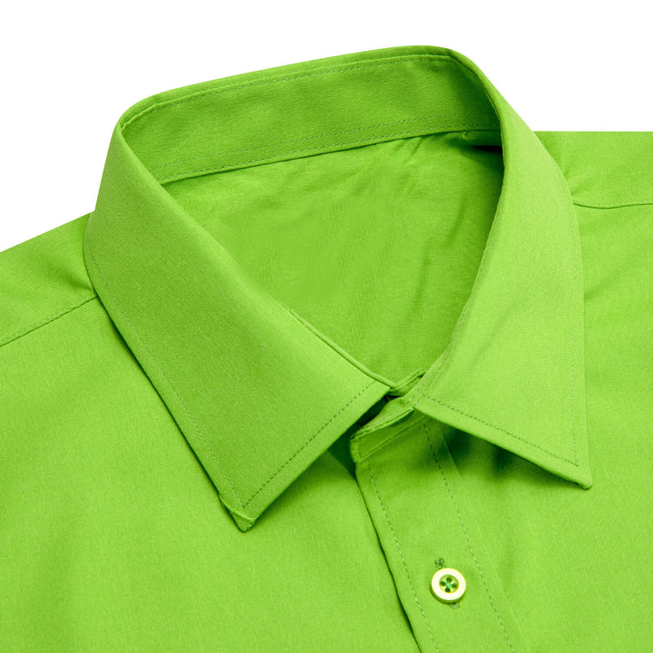  Lime Green Solid Silk Men's Long Sleeve Shirt