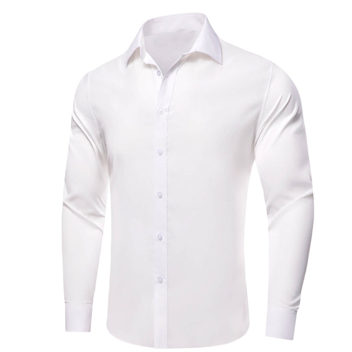 White Solid Silk Dress Long Sleeve Shirt