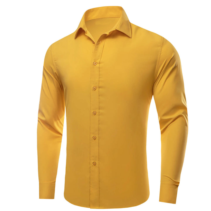 Latte Yellow Solid Silk Long Sleeve Shirt