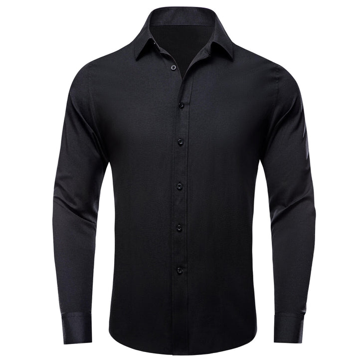 Charcoal Black Solid Silk Long Sleeve Dress Shirt