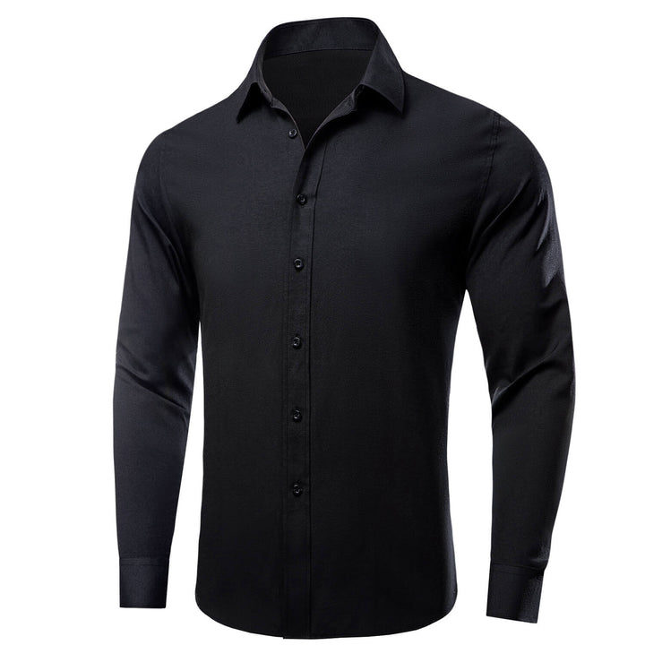 Charcoal Black Solid Silk Long Sleeve Dress Shirt