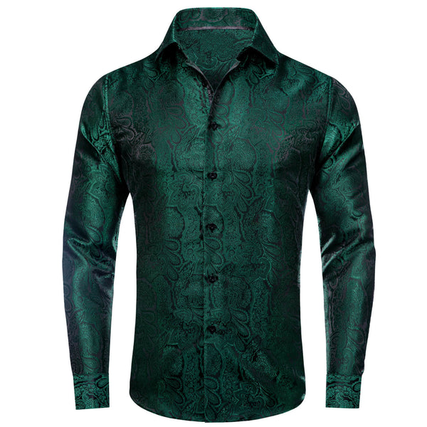 Sapphire Pine Green Floral Men's Silk Shirt