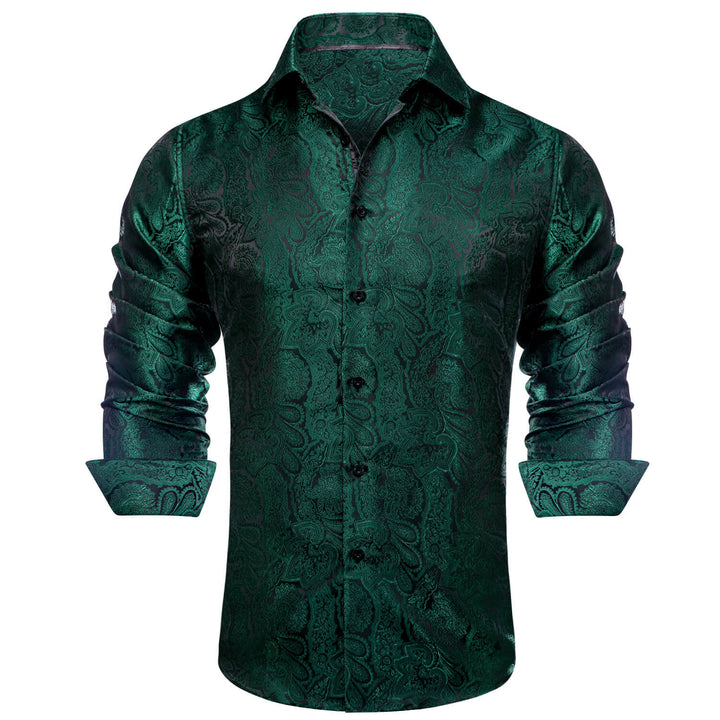 Sapphire Pine Green Floral Men's Silk Shirt
