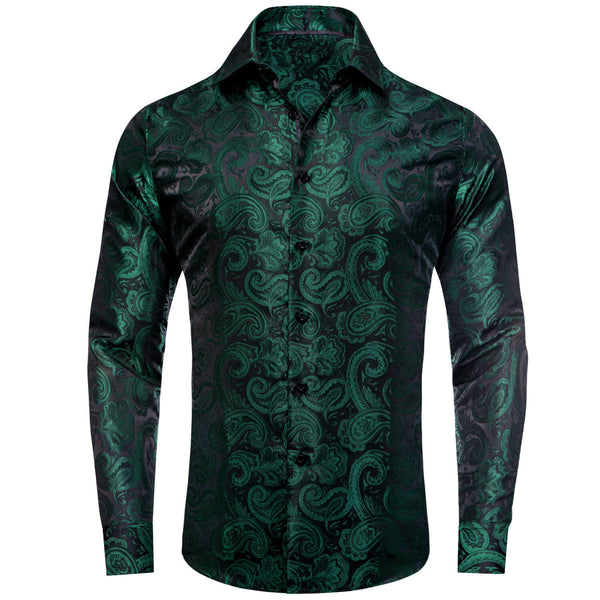  Green Paisley Men's Silk Dress Shirt