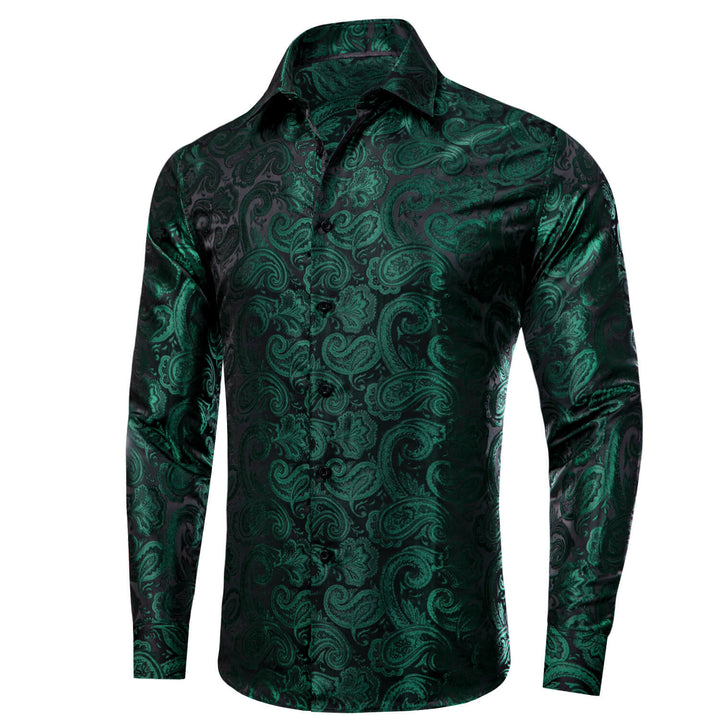  Green Paisley Men's Silk Dress Shirt