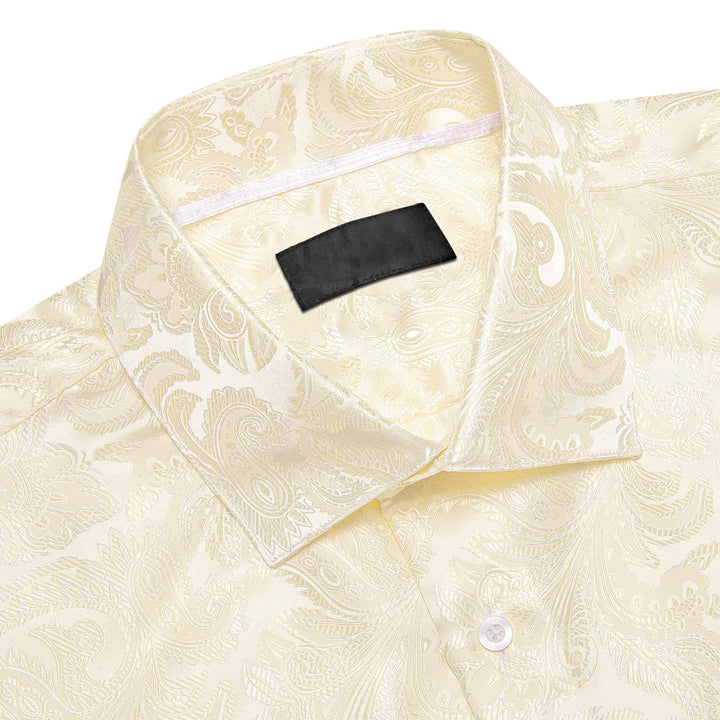  Linen White Floral Silk Button Down Long Sleeve Shir