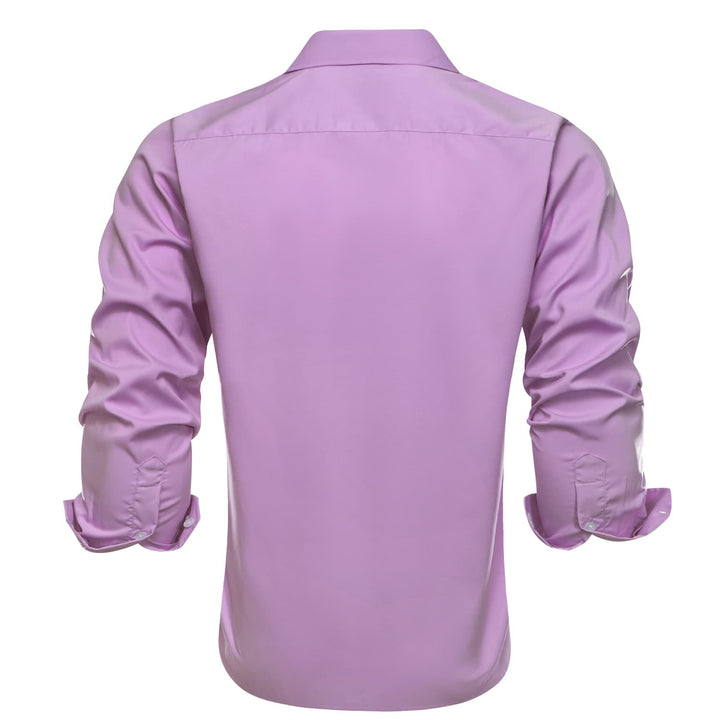  Button Down Shirt Thistle Purple Solid Splicing Mens Silk Shirt