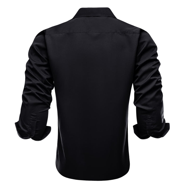 Button Down Shirt Black Solid Teal Splicing Mens Silk Shirt