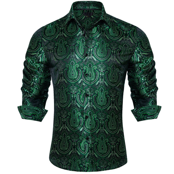 Forest Green Pailsey Silk Men's Long Sleeve Shirt