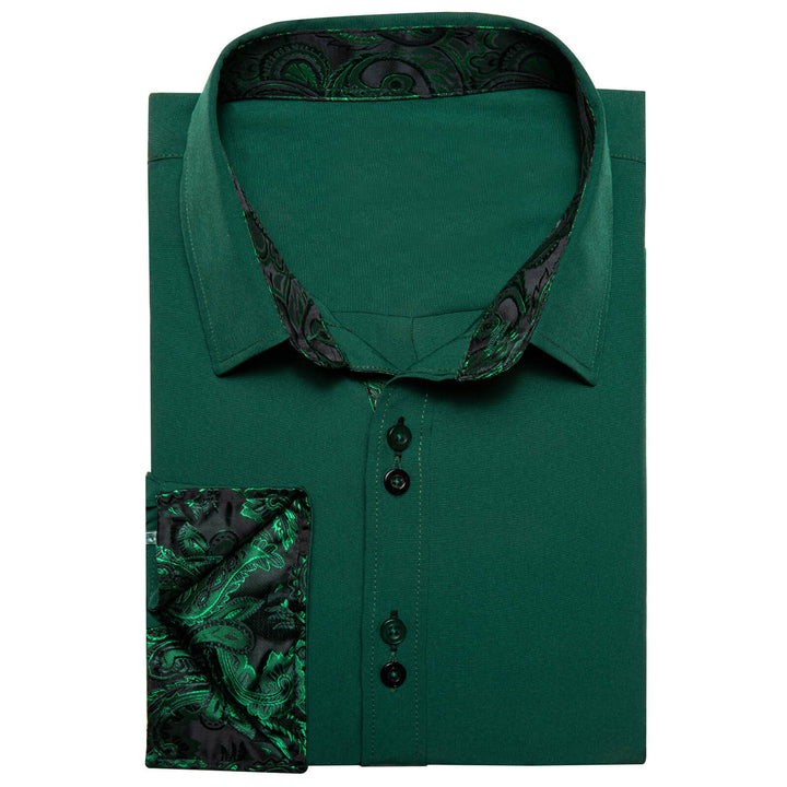  Sapphire Pine Green Solid Silk Long Sleeve Shirt