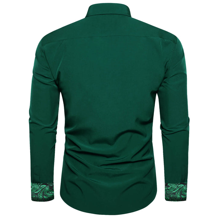  Sapphire Pine Green Solid Silk Long Sleeve Shirt