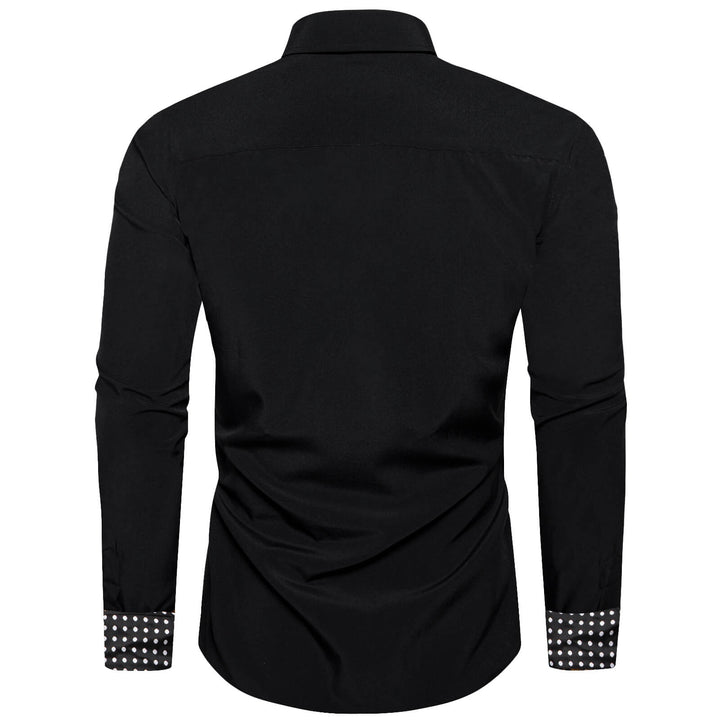Black Solid White Polka Dots Splicing Silk Shirt