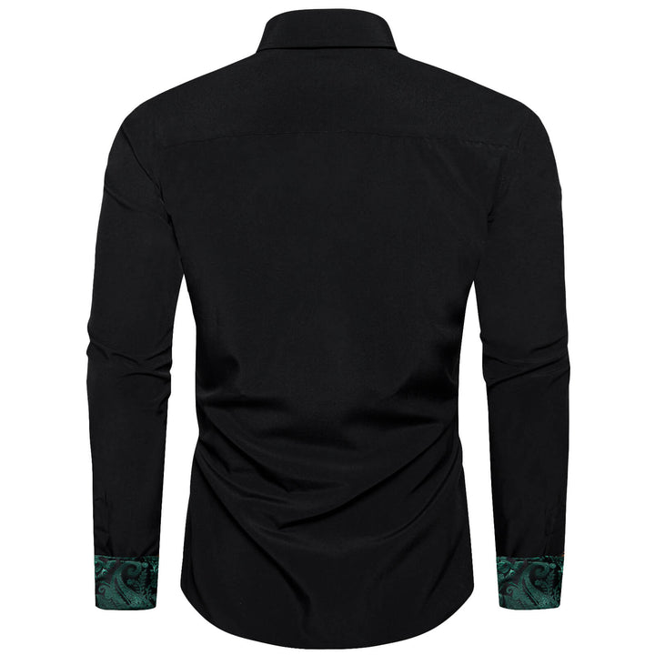  Black Solid Green Paisley Splicing Silk Shirt