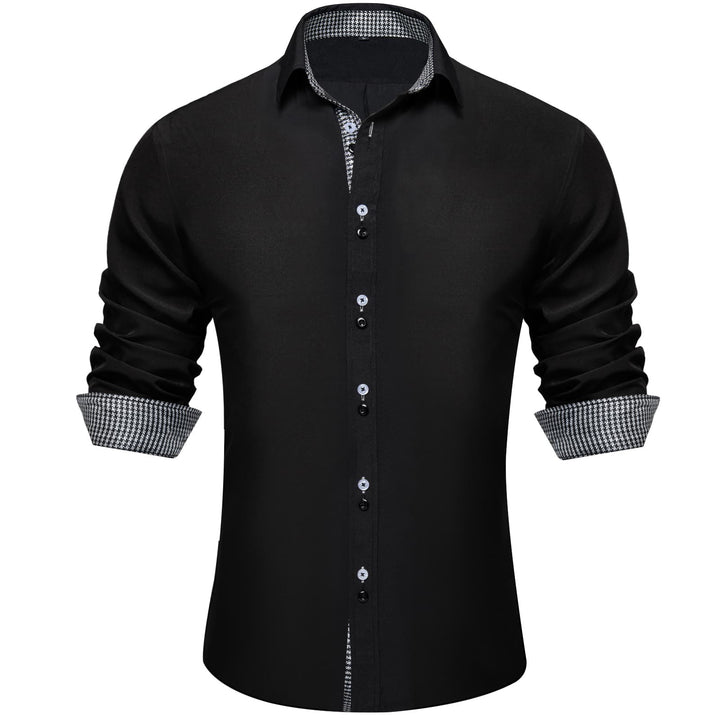 Black Solid White Plaid Splicing Long Sleeve Shirt