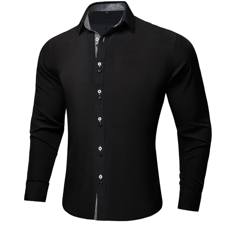 Black Solid White Plaid Splicing Long Sleeve Shirt