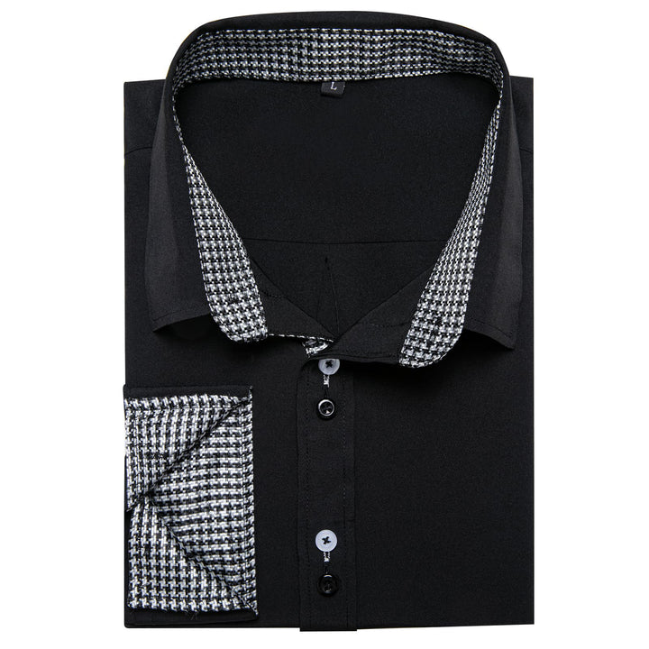 Black Solid White Plaid Splicing Long Sleeve Shirt