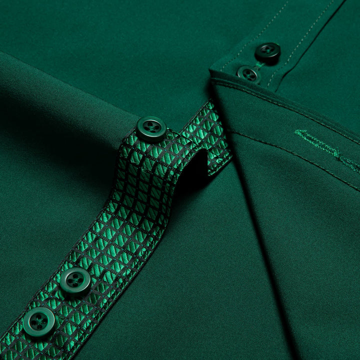  Solid Sea Green Splicing Silk Long Sleeve Shirt