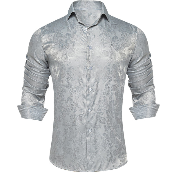 Light Grey Paisley Men's Long Sleeve Shirt