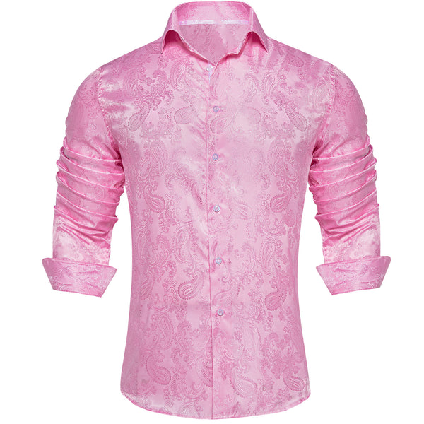 Light Pink Paisley Men's Long Sleeve Shirt