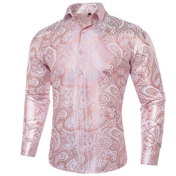 Pink Orange White Paisley Flower Hot Stamping Men's Long Sleeve Shirt