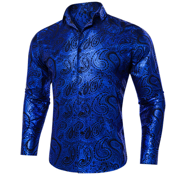 Klein Blue Black Paisley Hot Stamping Men's Long Sleeve Shirt