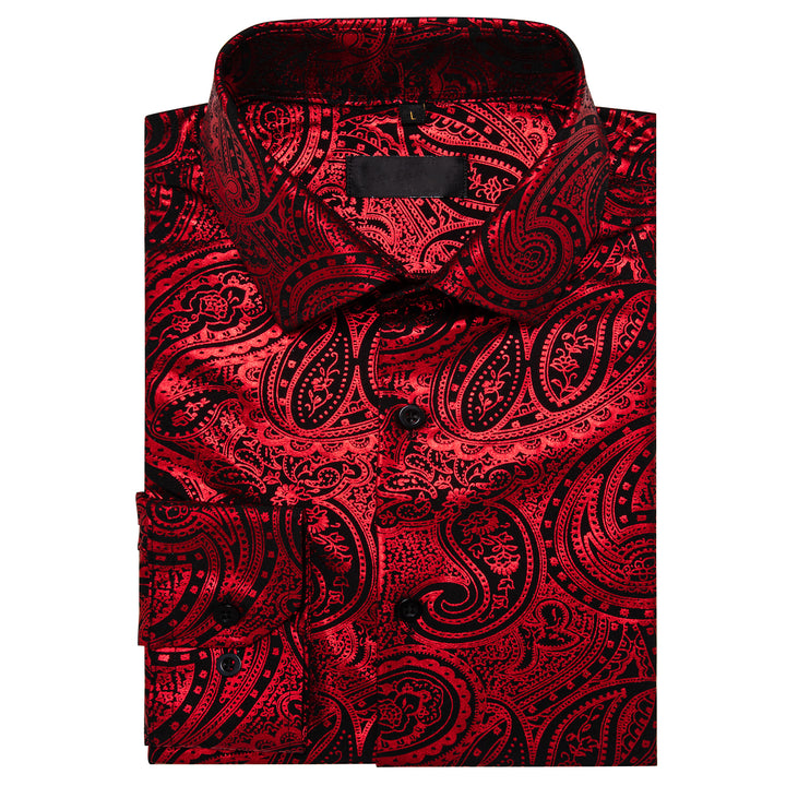 Red Black Paisley Flower Hot Stamping Men's Long Sleeve Shirt